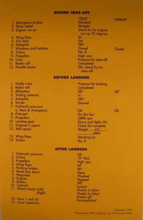 B-29 Superfortress Check List X270