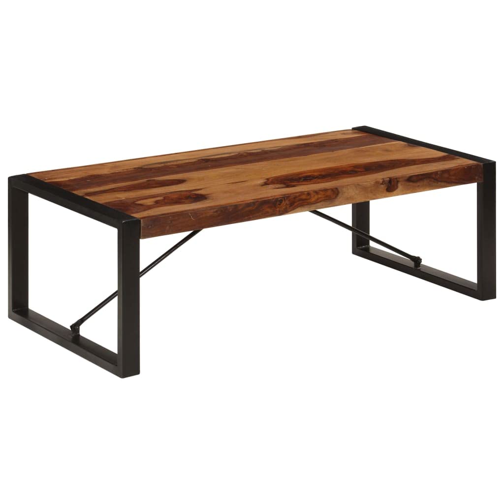 Brown Sheesham Wood Coffee Table with Steel Legs V867
