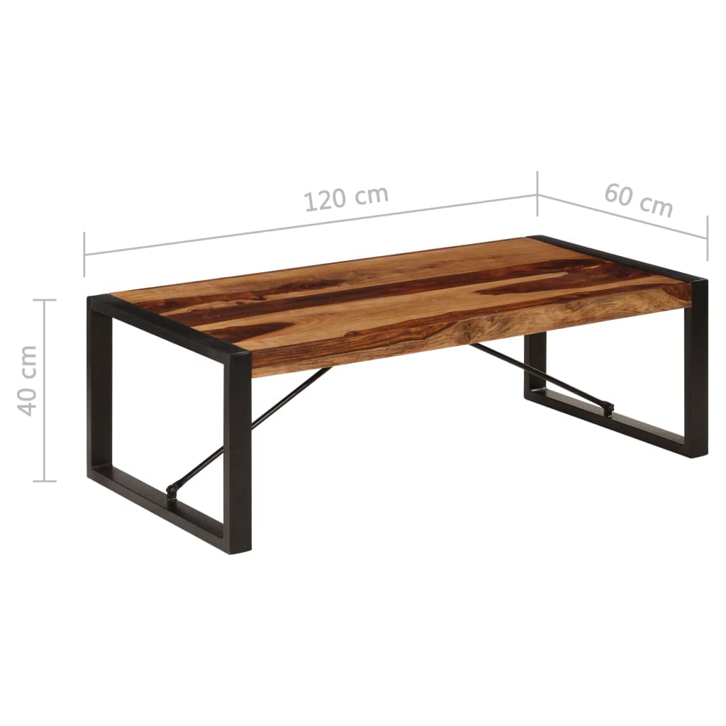 Brown Sheesham Wood Coffee Table with Steel Legs V867
