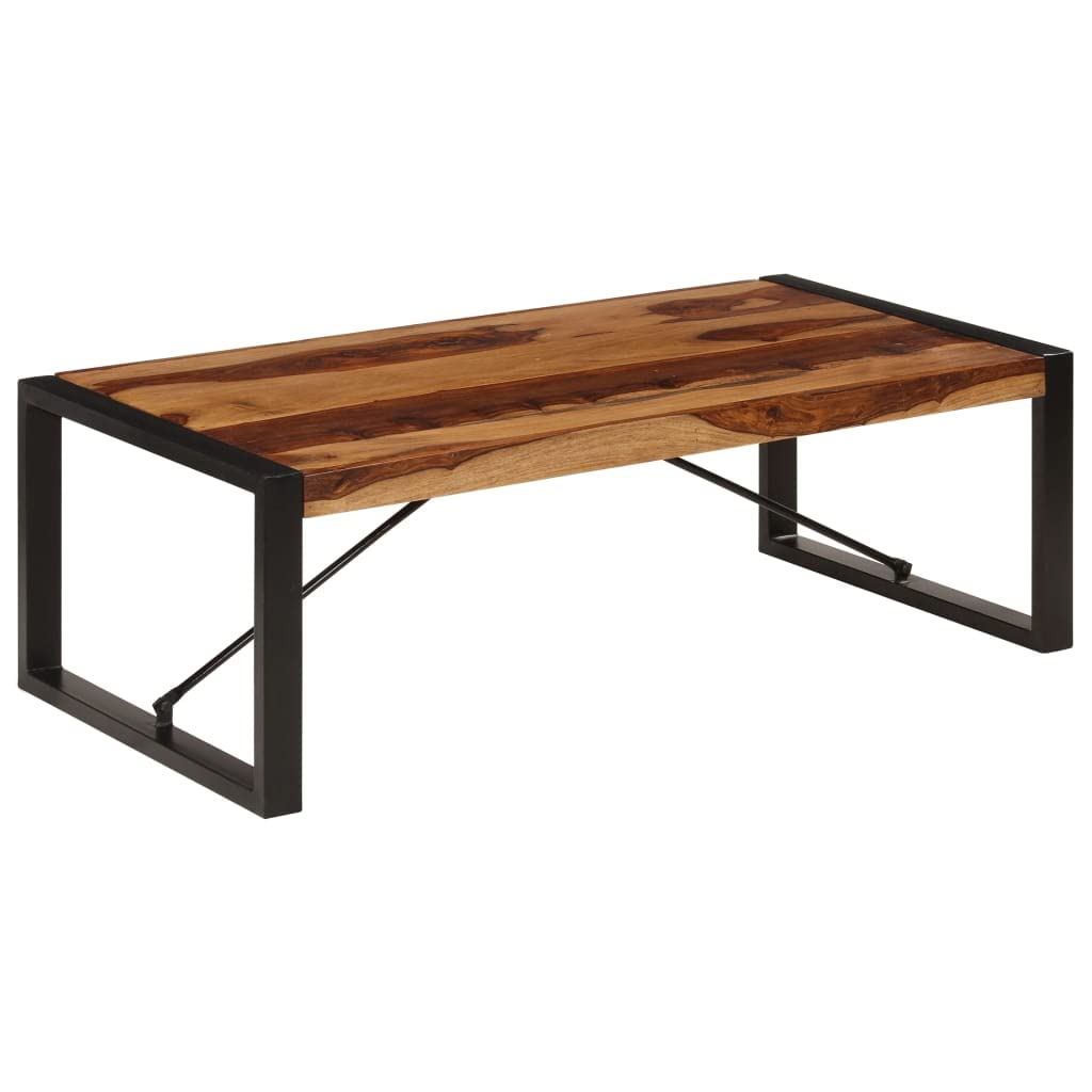 Brown Sheesham Wood Coffee Table with Steel Legs V867