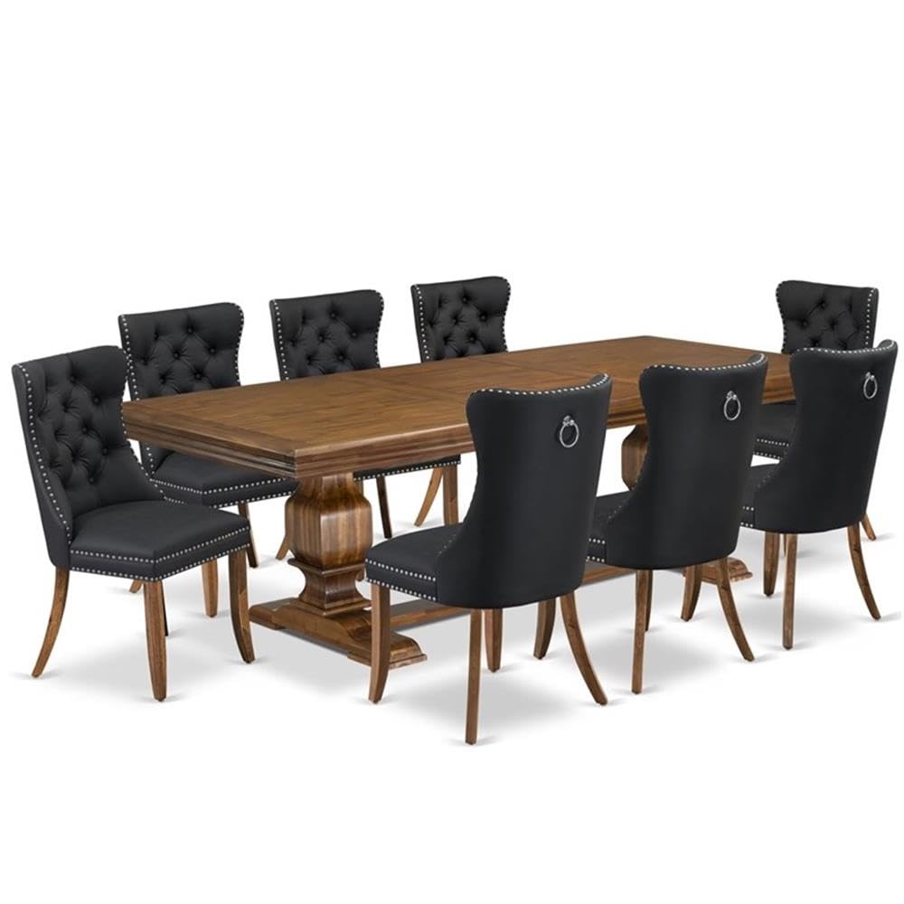 9-Piece Acacia Wood Dining Table Set with Faux Leather Chairs L7049