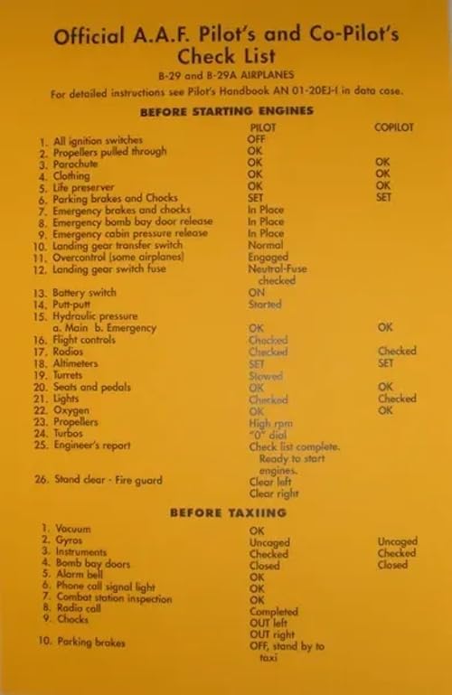 B-29 Superfortress Check List X270