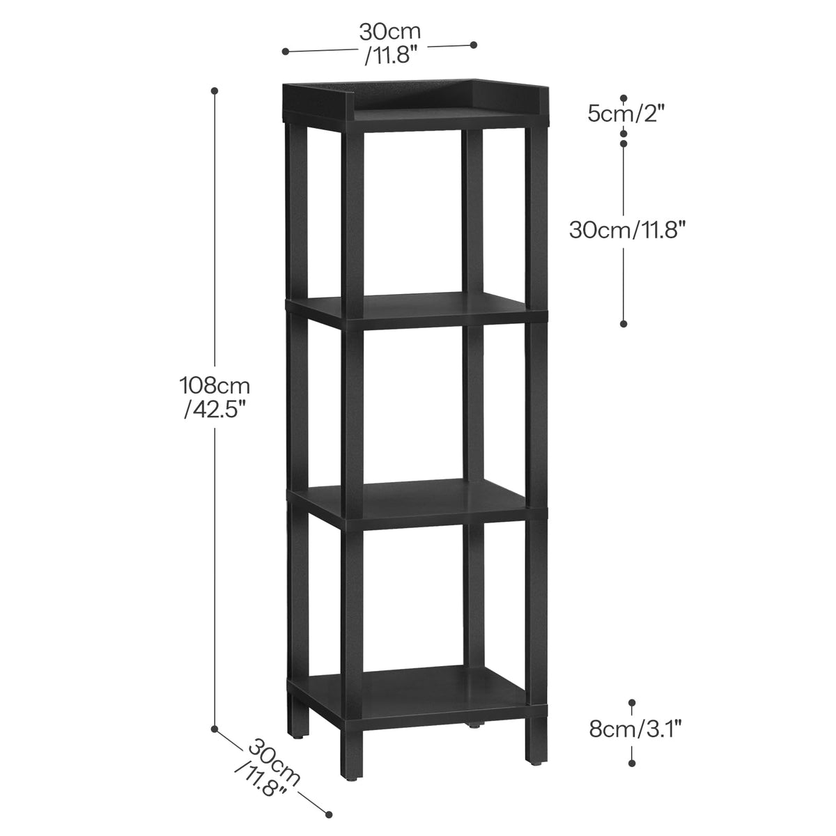 Black 4-Tier Wooden Bookcase U282588