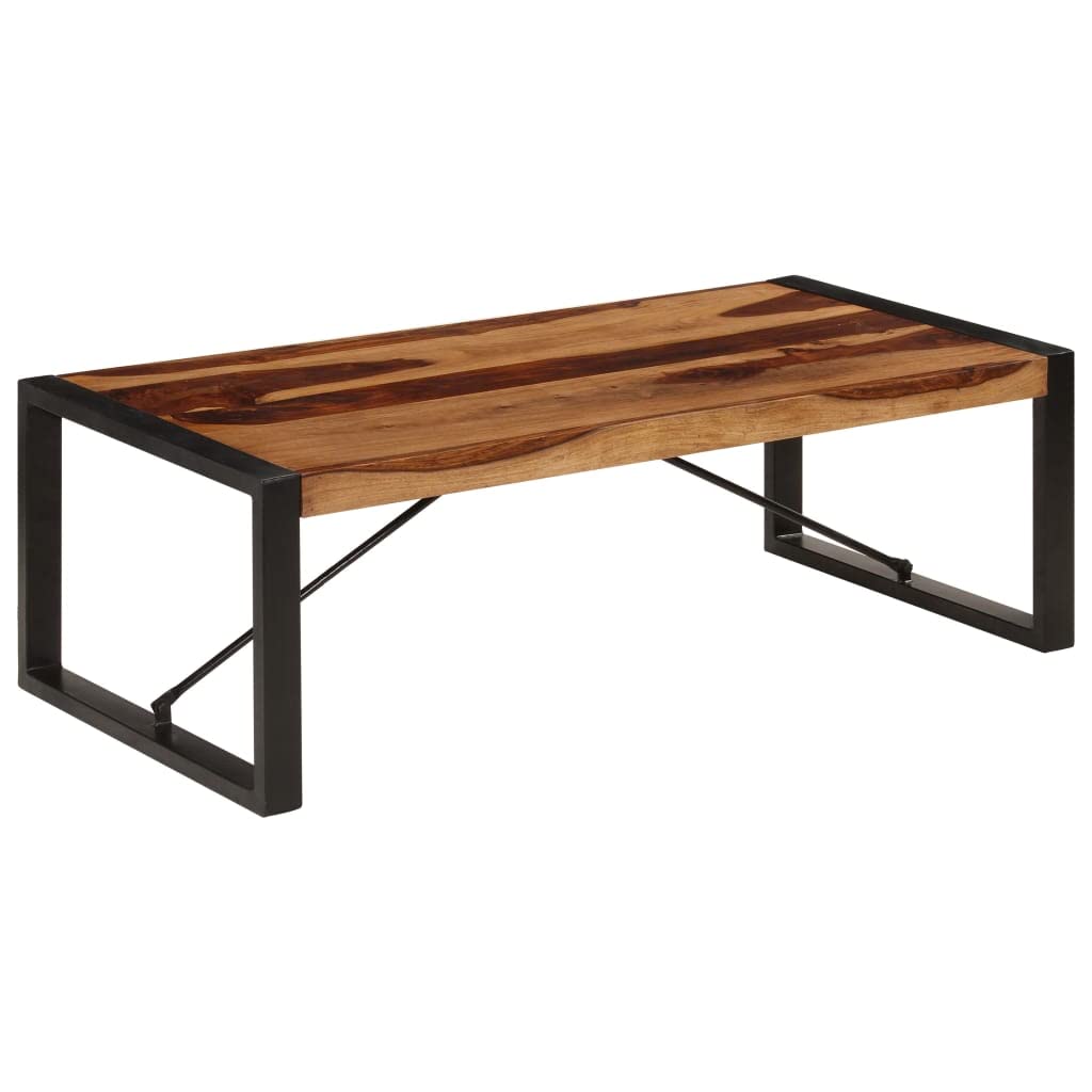 Brown Sheesham Wood Coffee Table with Steel Legs V867