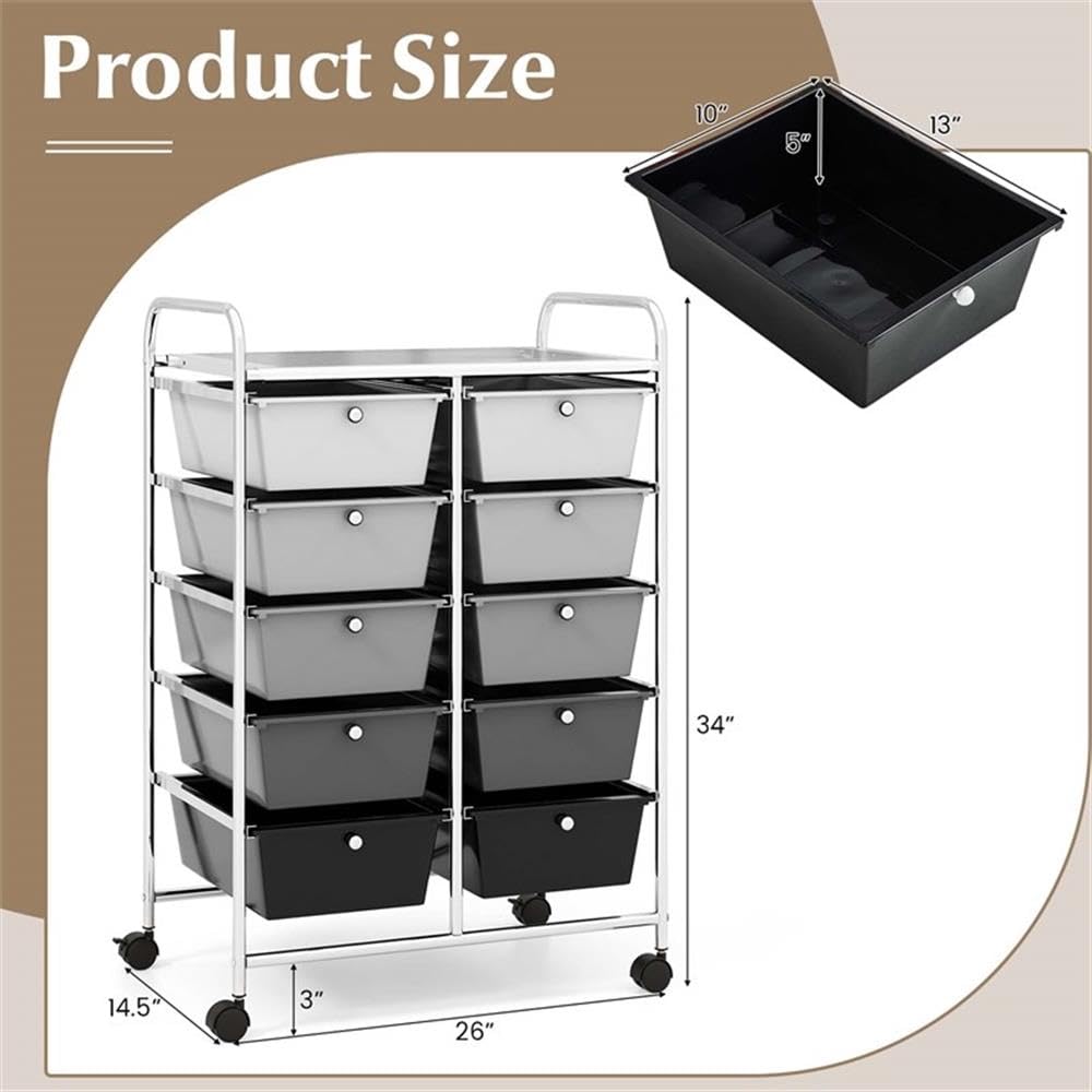 10 Drawer Rolling Storage Cart with Lockable Wheels J20987