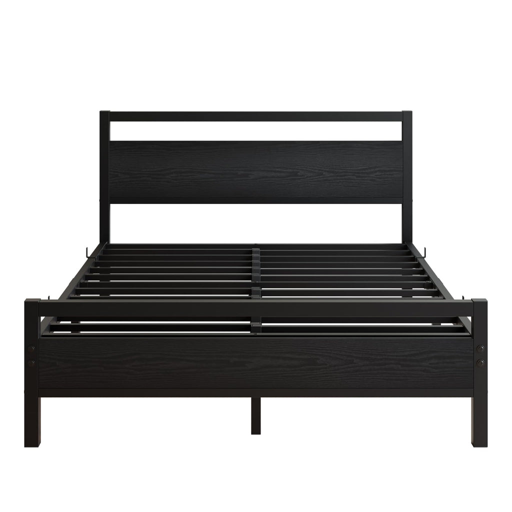 Black Full Size Bed Frame with Wood Headboard and Storage A468979