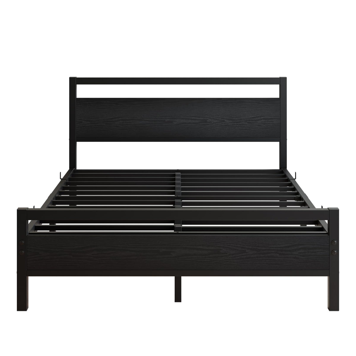 Black Full Size Bed Frame with Wood Headboard and Storage A468979