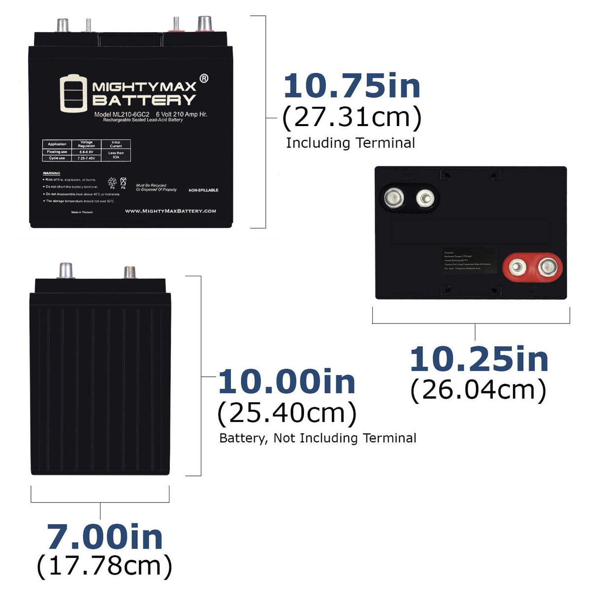 6V 210AH Dual Terminal SLA Replacement Battery 4 Pack P629