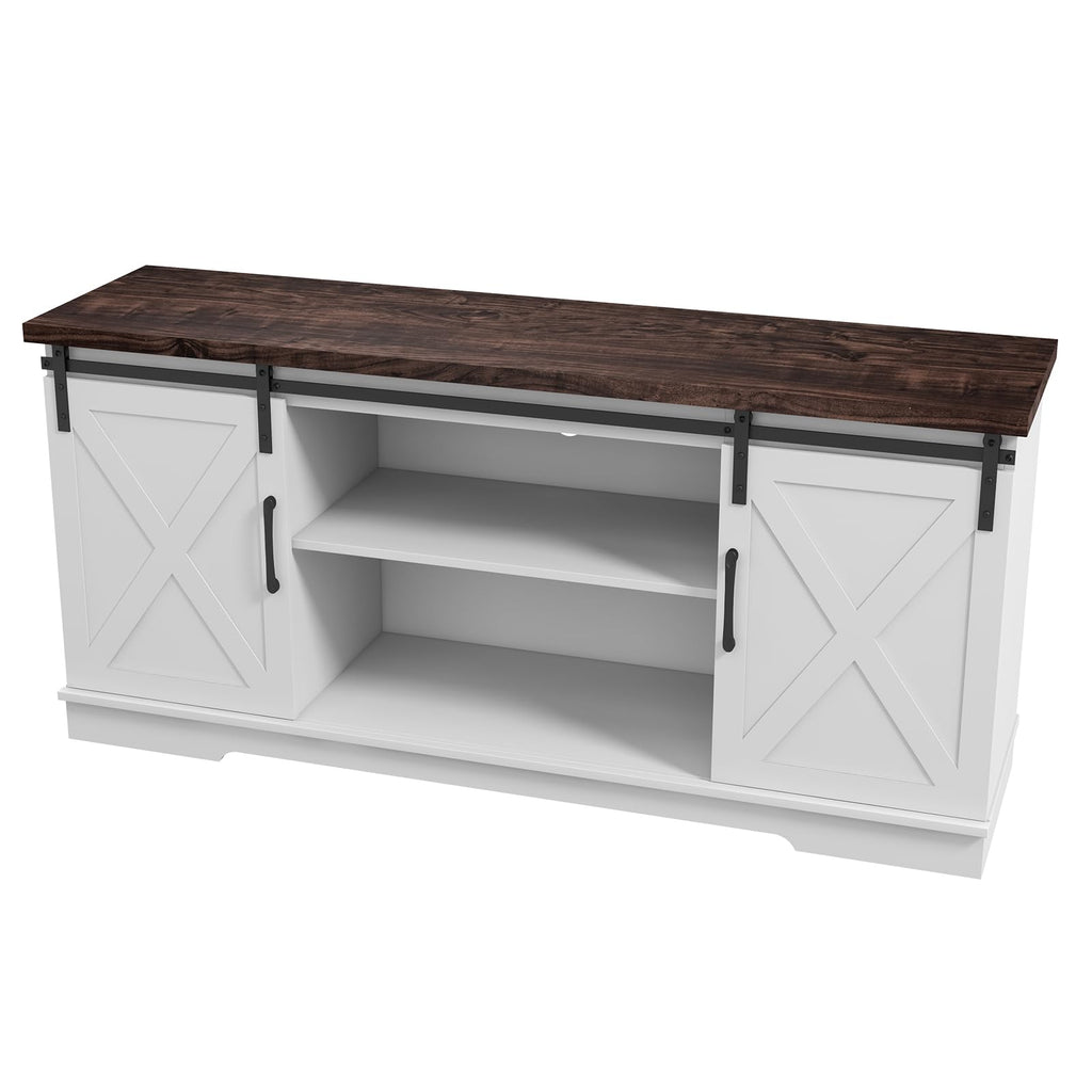 White Wood TV Stand with Sliding Barn Doors I37999
