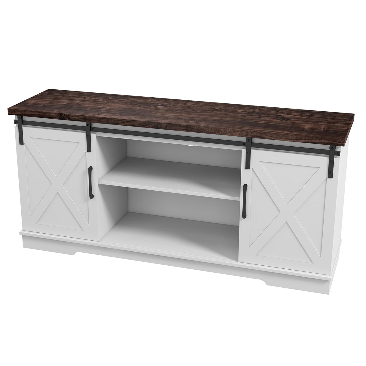 White Wood TV Stand with Sliding Barn Doors I37999