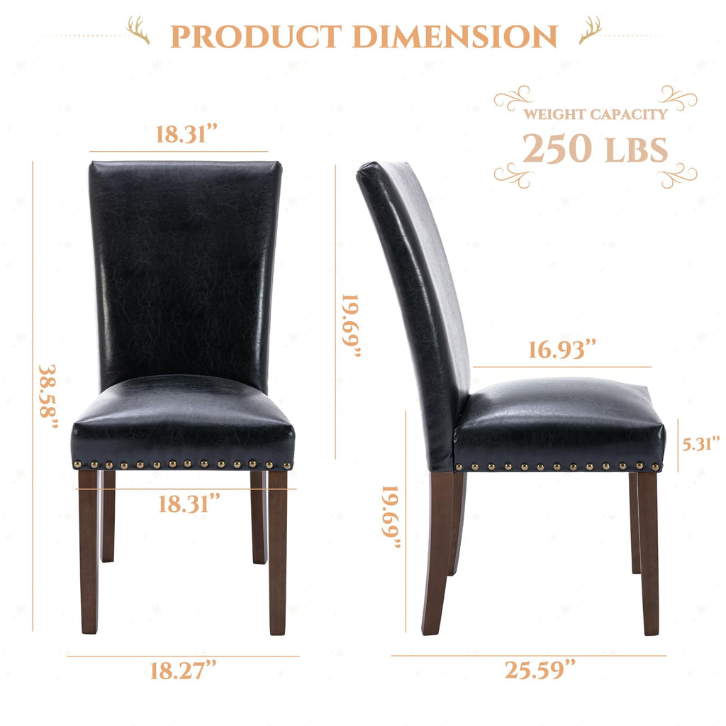 Black Upholstered Dining Chairs Set of 6 with Wood Legs A294037