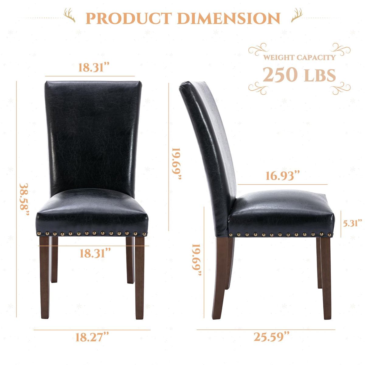 Black Upholstered Dining Chairs Set of 6 with Wood Legs A294037
