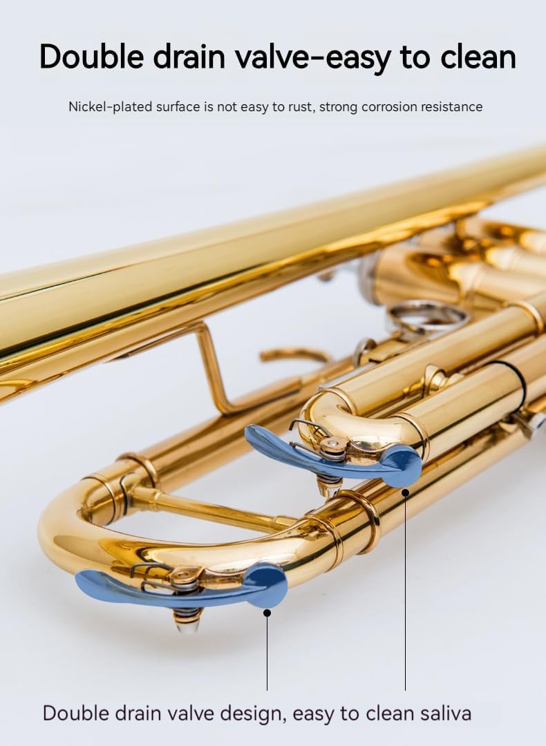 Golden B Flat Three-Tone Trumpet with Box Maintenance Suit X184