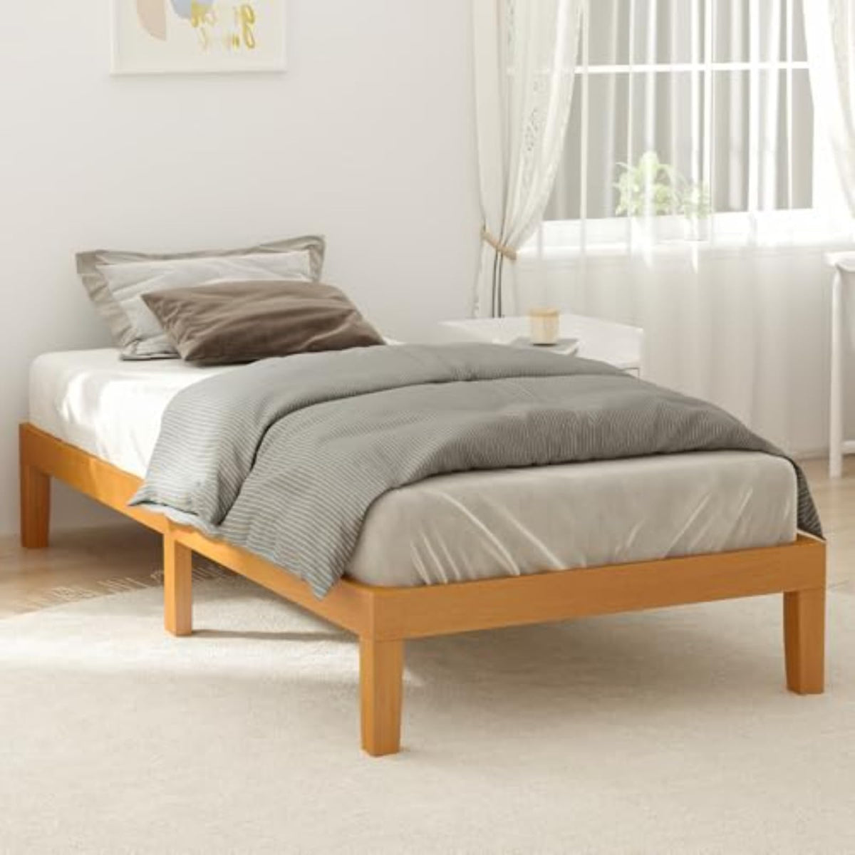 Twin Size 12 Inch Wood Platform Bed Frame J999