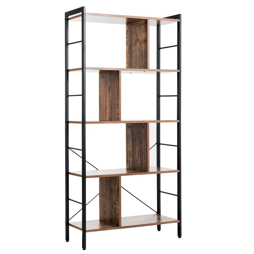 5-Tier Wood Bookshelf with Metal Frame A697
