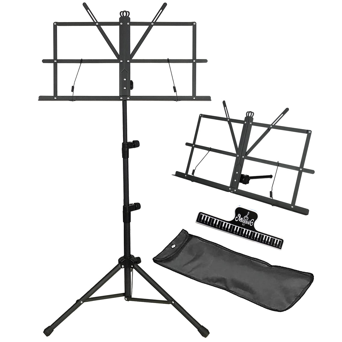 Black Portable Sheet Music Stand with Clamp and Carrying Bag E251