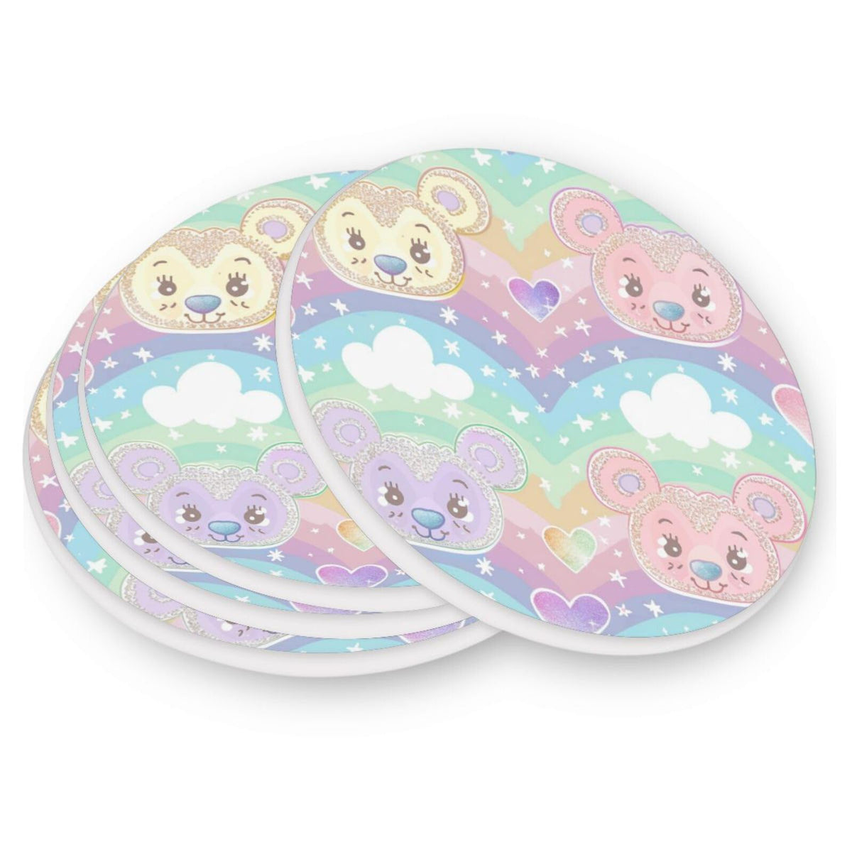 Black Ceramic Bear Coasters Set with Cork Backing Q38755
