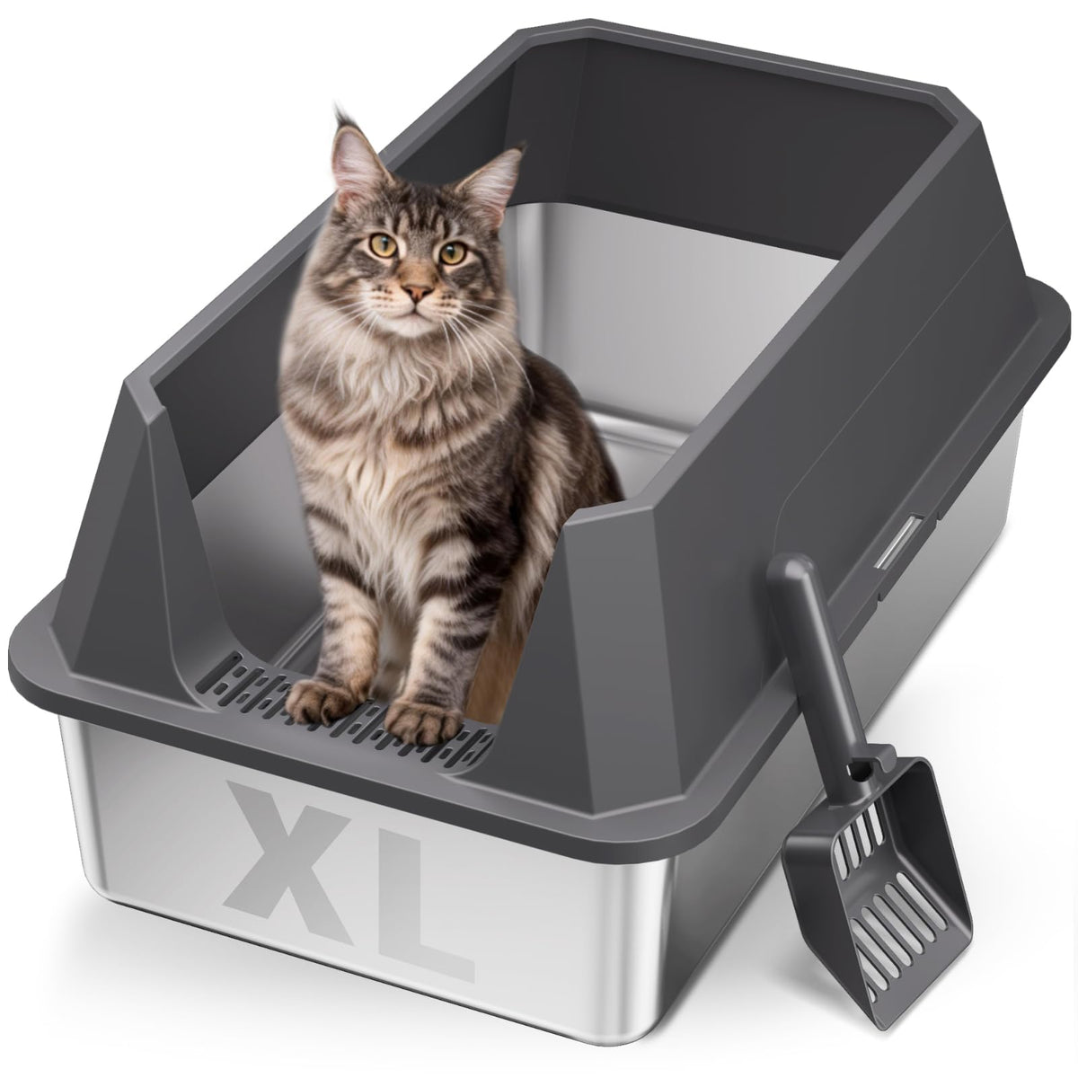 Stainless Steel Litter Box with Scoop N80673