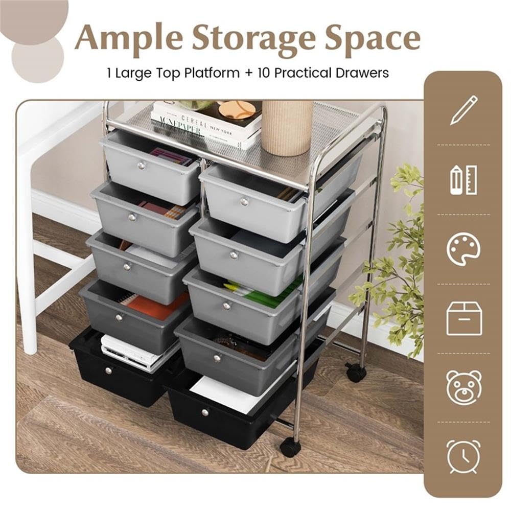 10 Drawer Rolling Storage Cart with Lockable Wheels J20987