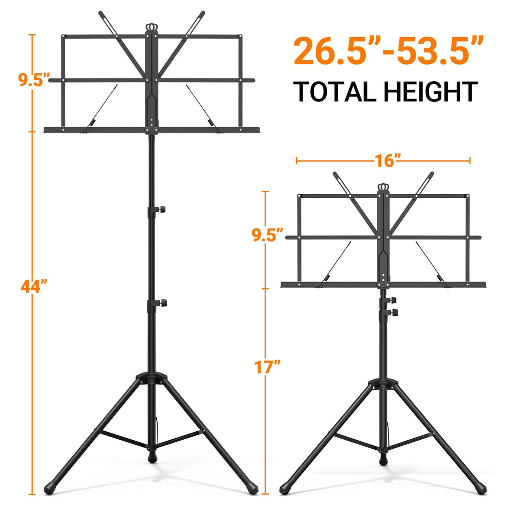 Black Portable Sheet Music Stand with Clamp and Carrying Bag E251