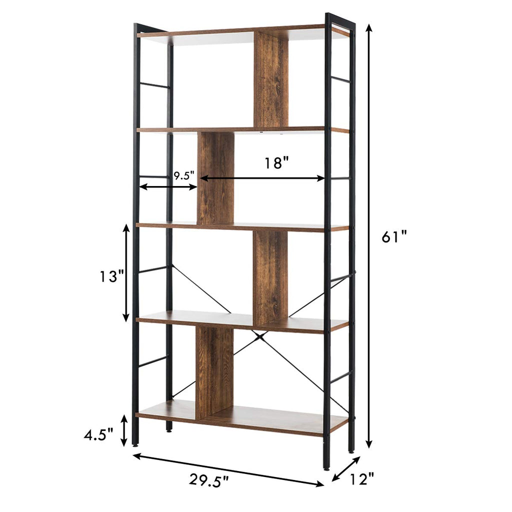 5-Tier Wood Bookshelf with Metal Frame A697