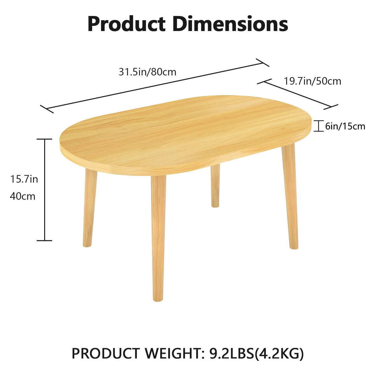 Oval Coffee Table Natural 19.7"D x 31.5"W x 16"H W606