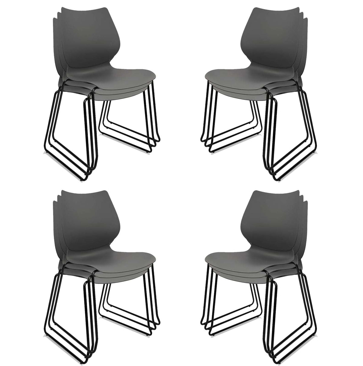 Stacking Chairs with Metal Legs Set of 12, Grey L44830