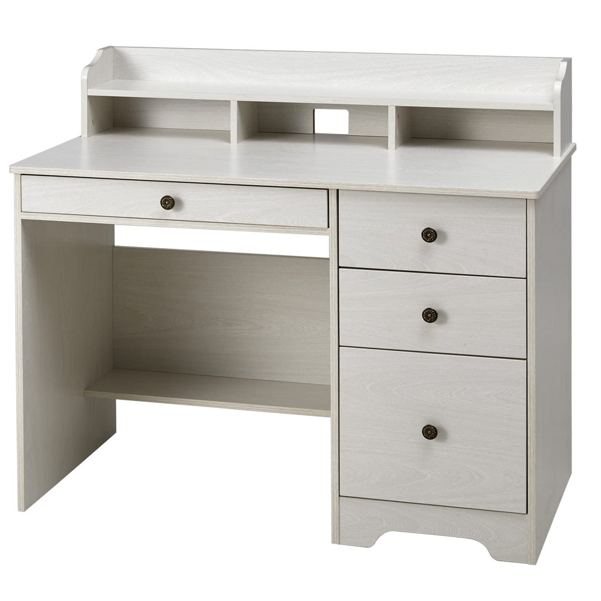 Oak White Computer Desk with 4 Drawers and Hutch Shelf K465332