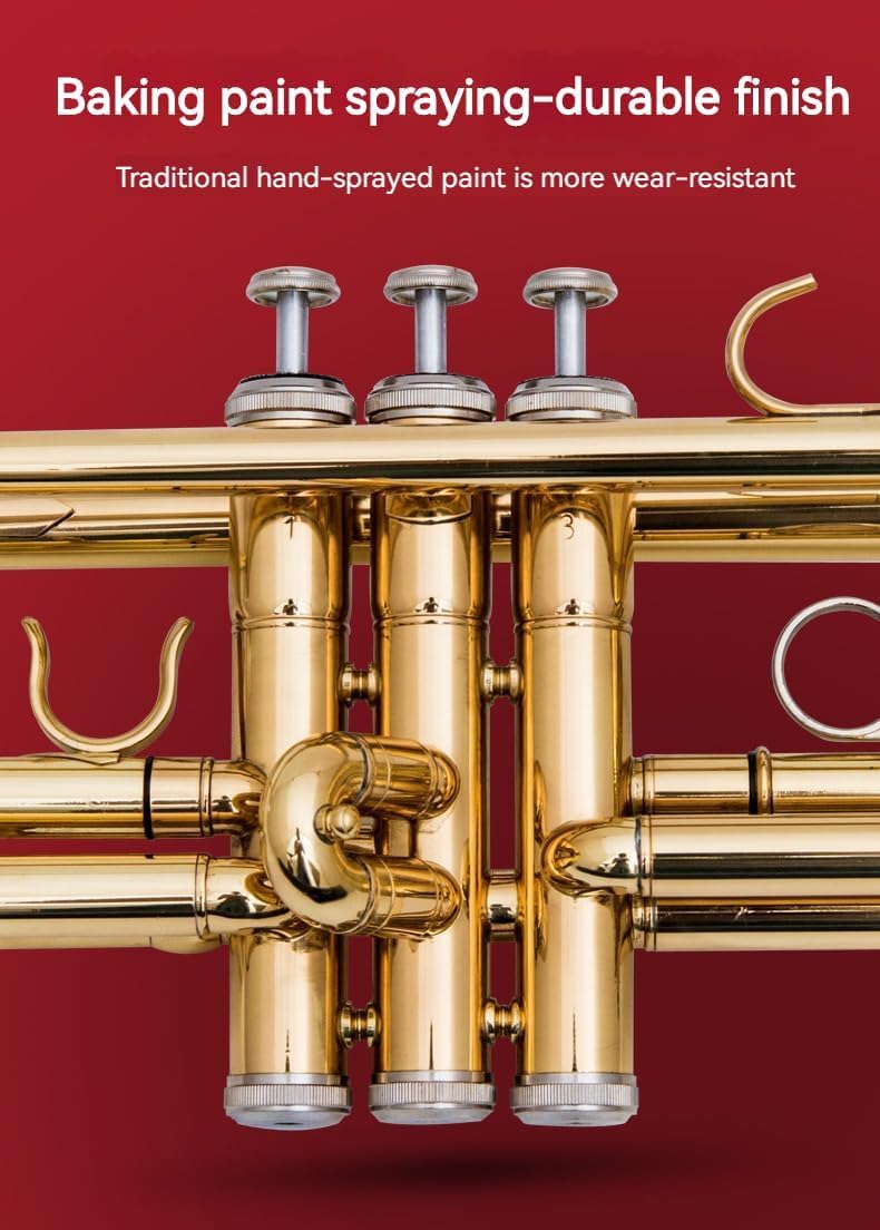 Golden B Flat Three-Tone Trumpet with Box Maintenance Suit X184