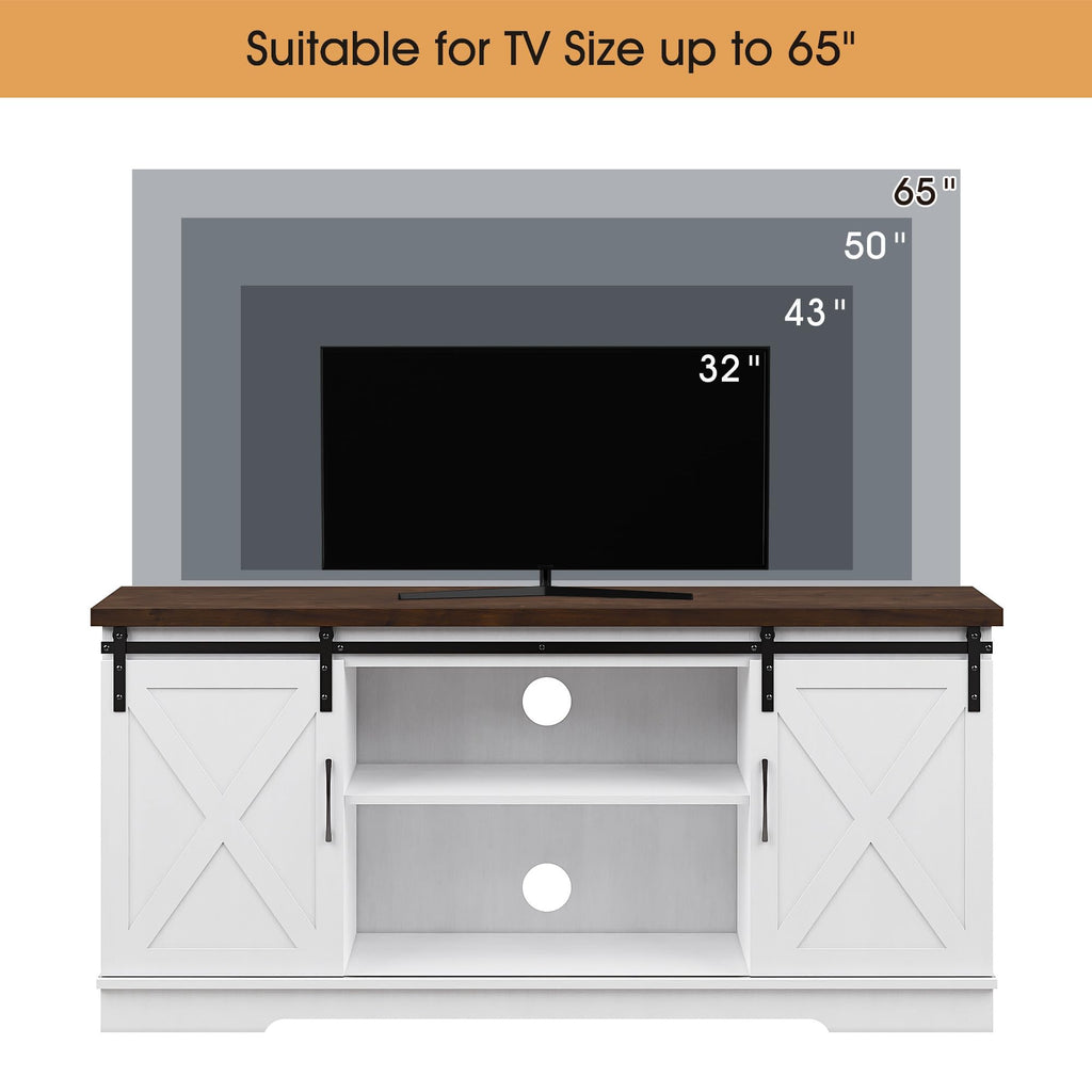 White Wood TV Stand with Sliding Barn Doors I37999