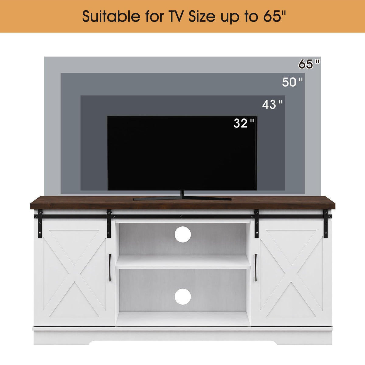 White Wood TV Stand with Sliding Barn Doors I37999