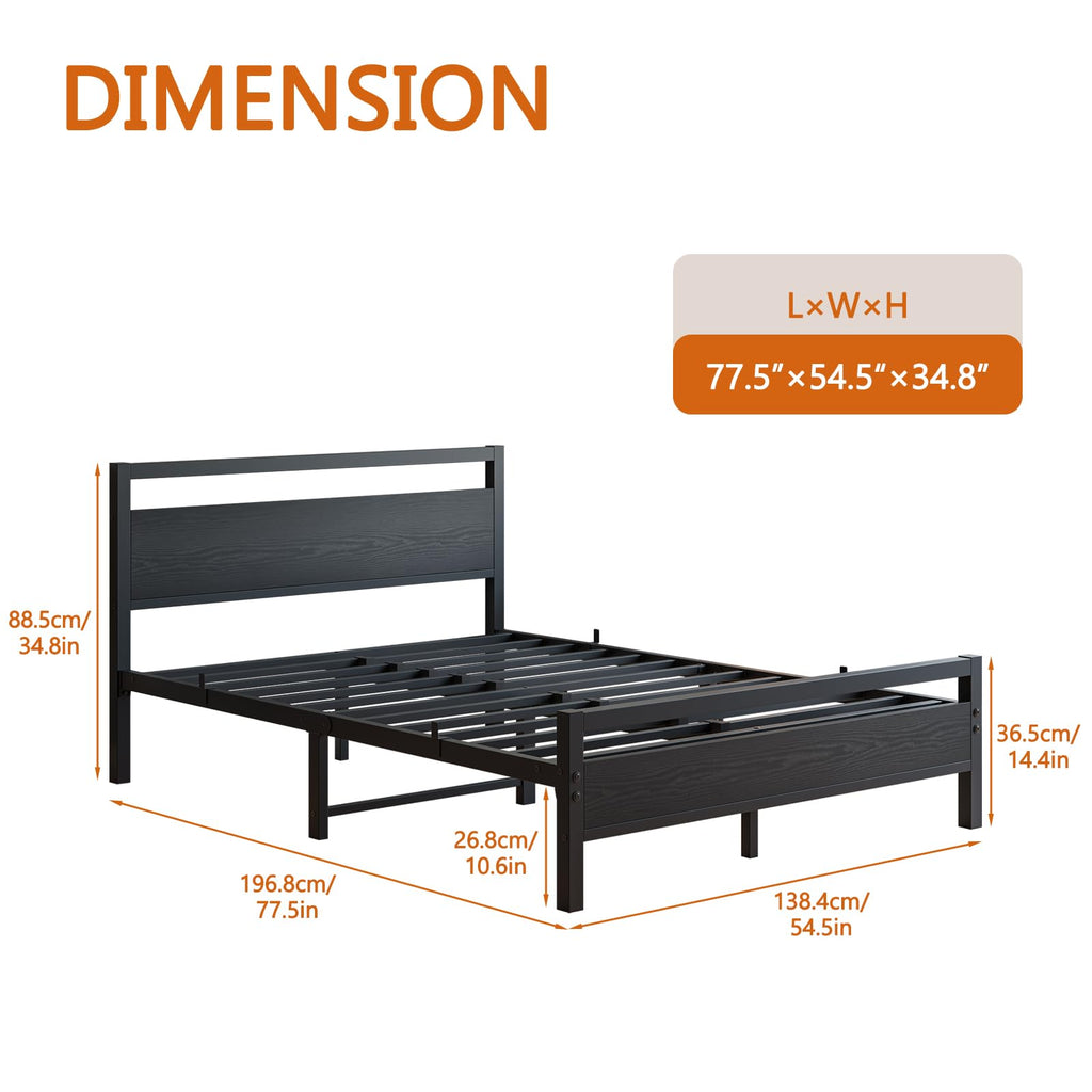 Black Full Size Bed Frame with Wood Headboard and Storage A468979