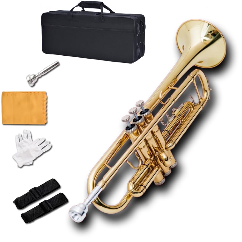 Golden B Flat Three-Tone Trumpet with Box Maintenance Suit X184