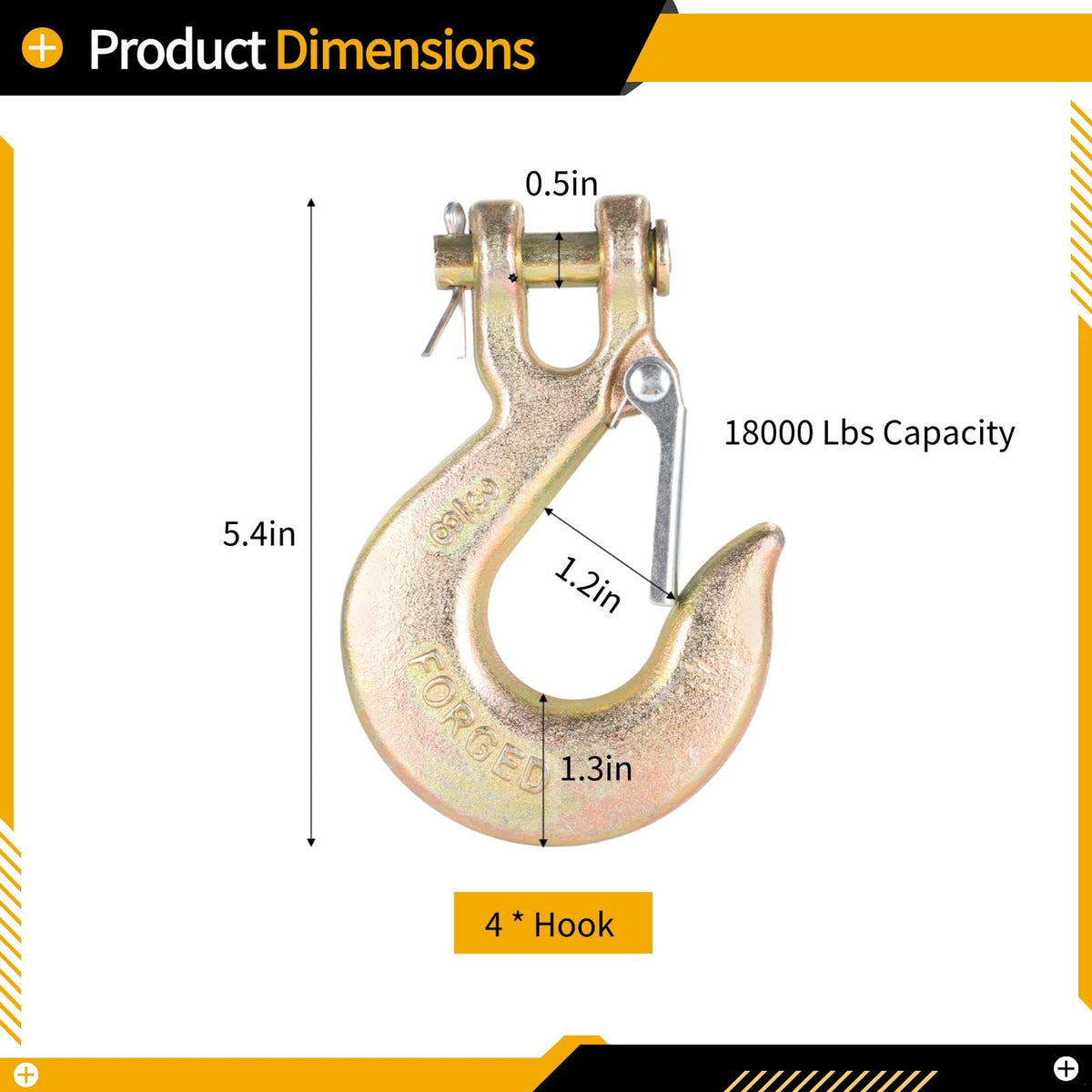 4-Pack 3/8-Inch Grade 70 Forged Steel Clevis Slip Hooks 18,000 Lbs Capacity L376042