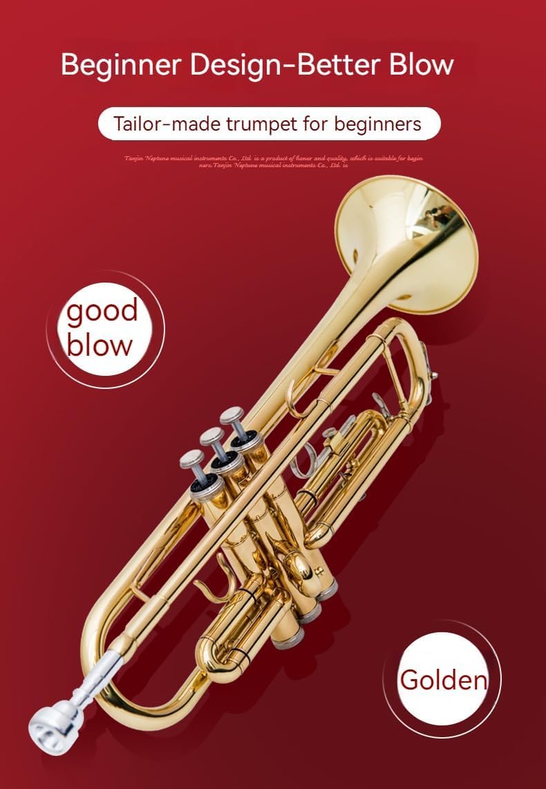 Golden B Flat Three-Tone Trumpet with Box Maintenance Suit X184