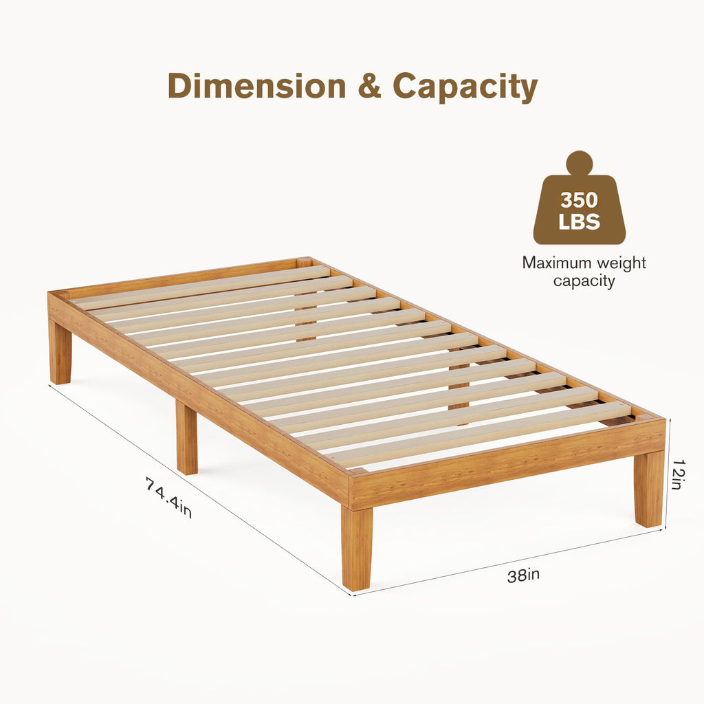 Twin Size 12 Inch Wood Platform Bed Frame J999
