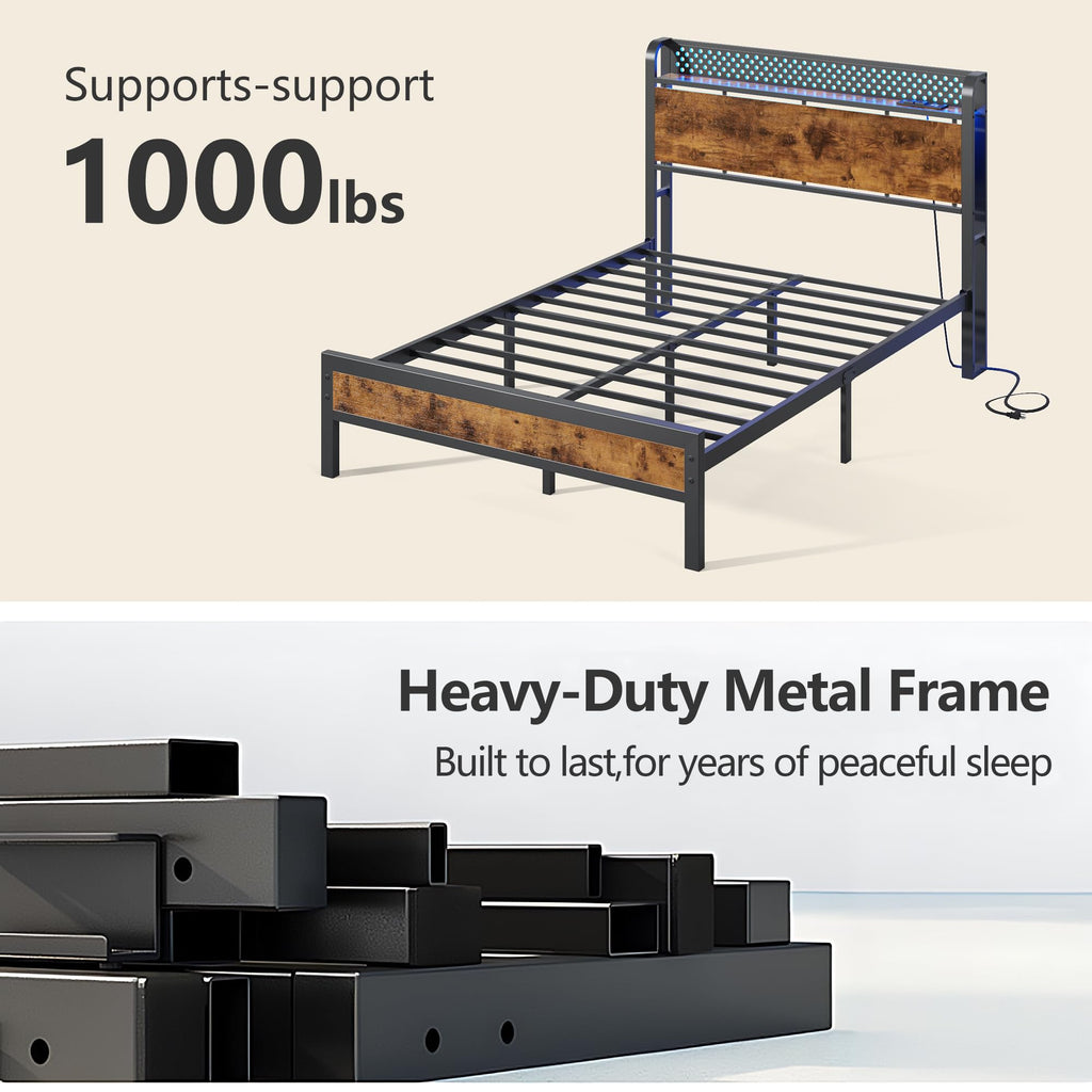 Full Bed Frame with Headboard and LED Lights O1516