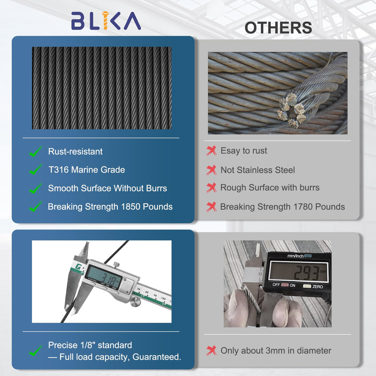 1000FT 1/8" Black Stainless Steel Cable J301