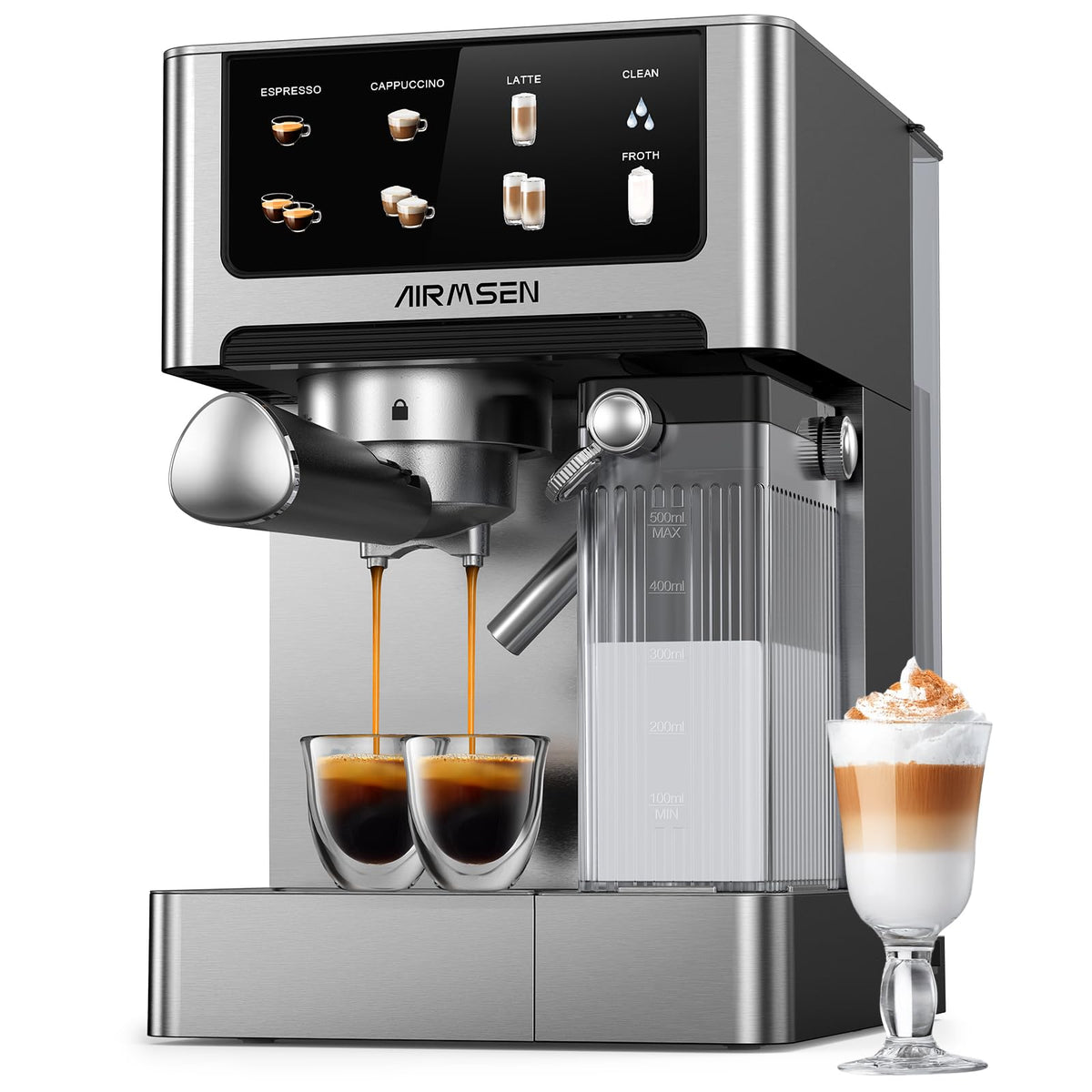 20 Bar Espresso Machine with Milk Frother, Stainless Steel, 60oz Water Tank U4894
