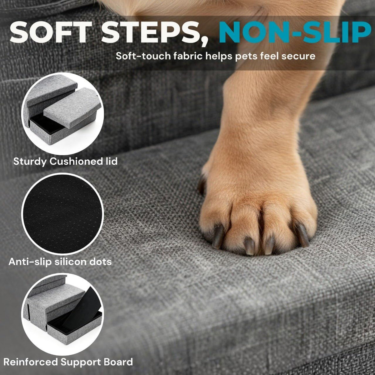 Foldable Grey 4 Steps Dog Stairs with Cushion K6299