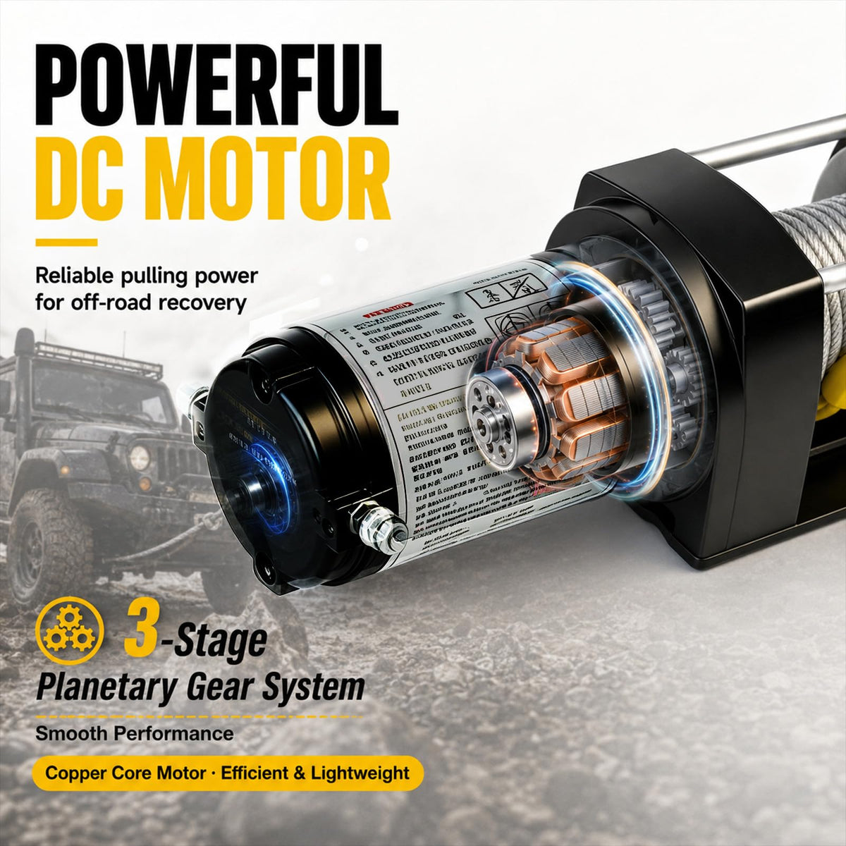 12V DC Electric Winch with Steel Cable T8200
