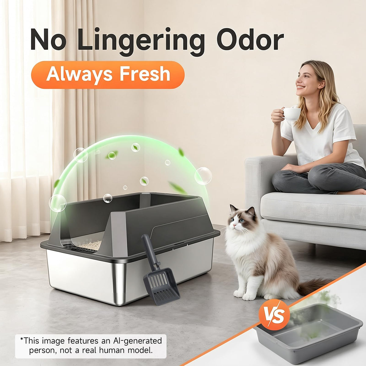 Stainless Steel Litter Box with Scoop N80673