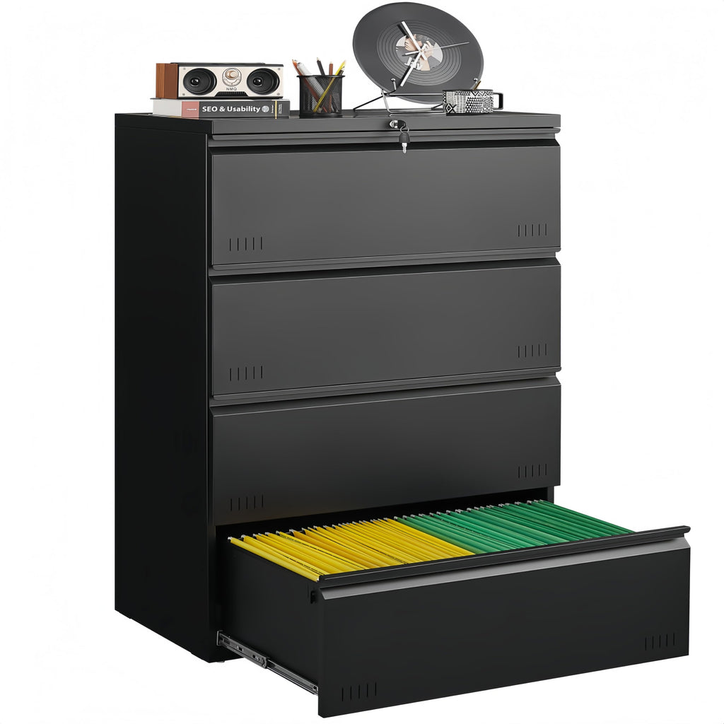 Metal File Cabinet with Lock, 4 Drawer Heavy Duty Office Storage Cabinet Y574