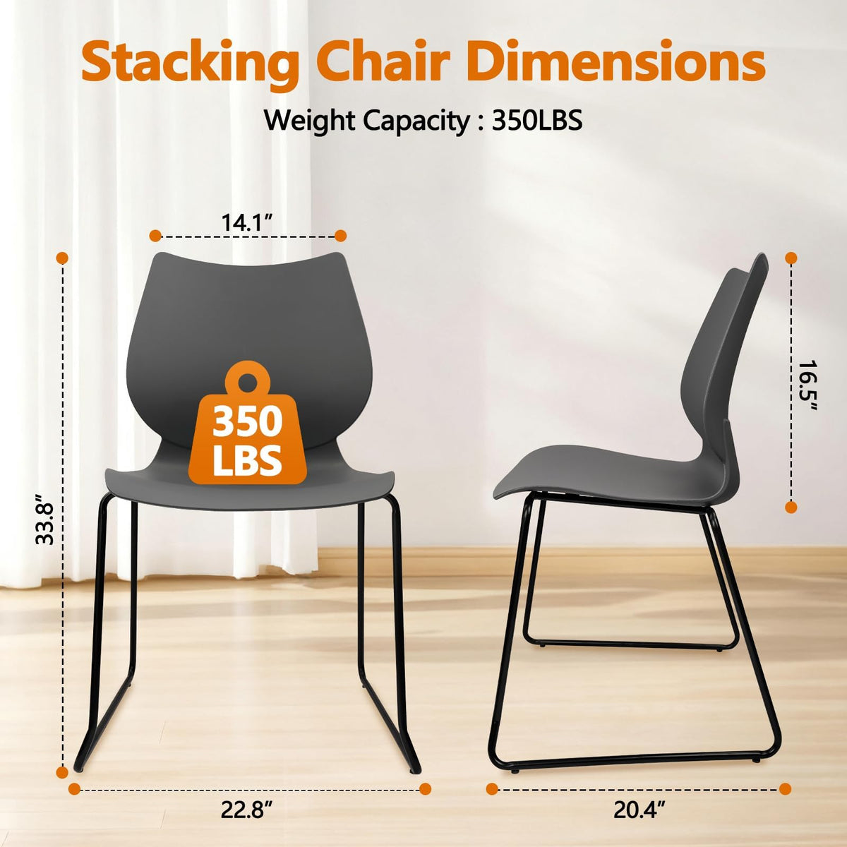 Stacking Chairs with Metal Legs Set of 12, Grey L44830