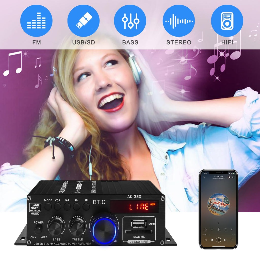USB SD BT FM AUX Audio Power Amplifier 2.0 CH 40W+40W C919