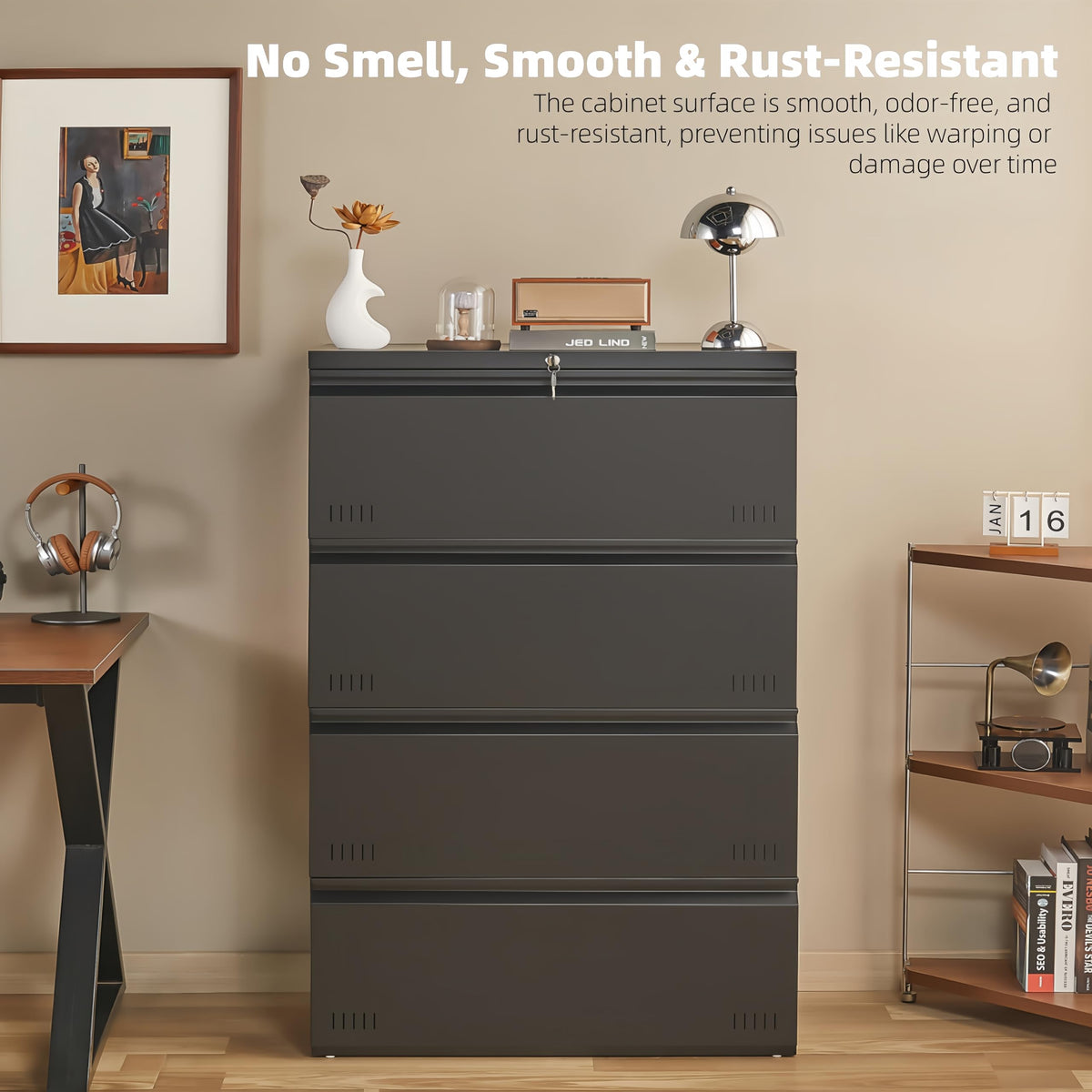 Metal File Cabinet with Lock, 4 Drawer Heavy Duty Office Storage Cabinet Y574