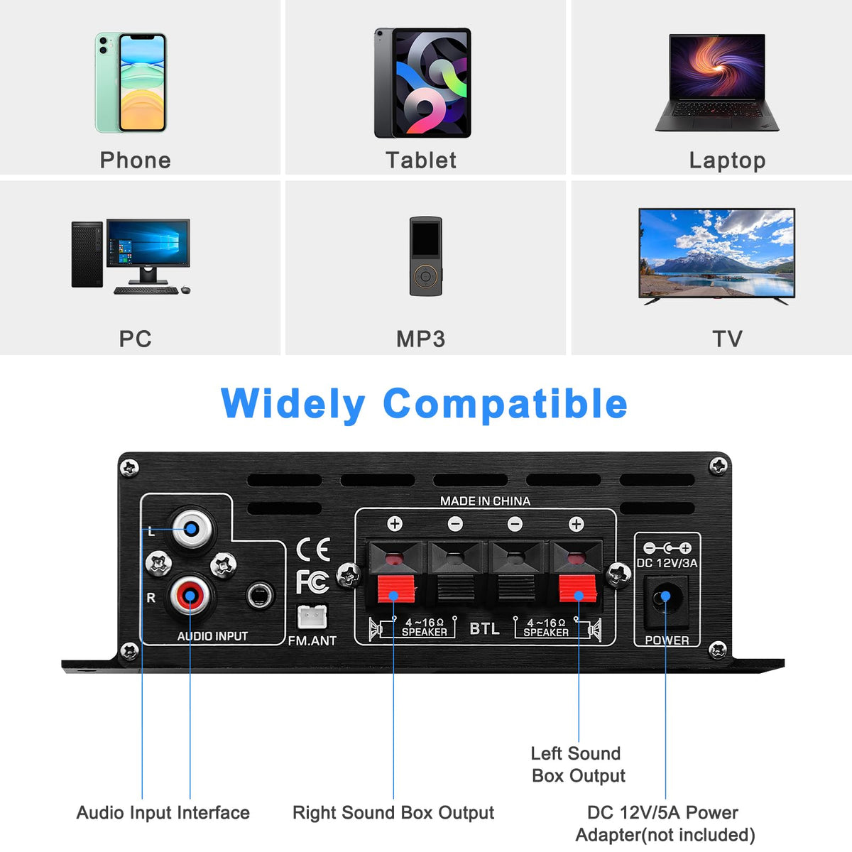 USB SD BT FM AUX Audio Power Amplifier 2.0 CH 40W+40W C919