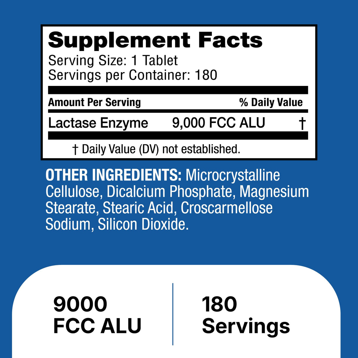Lactase Enzyme 9000 FCC Unflavored Tablets 180 Ct A40777