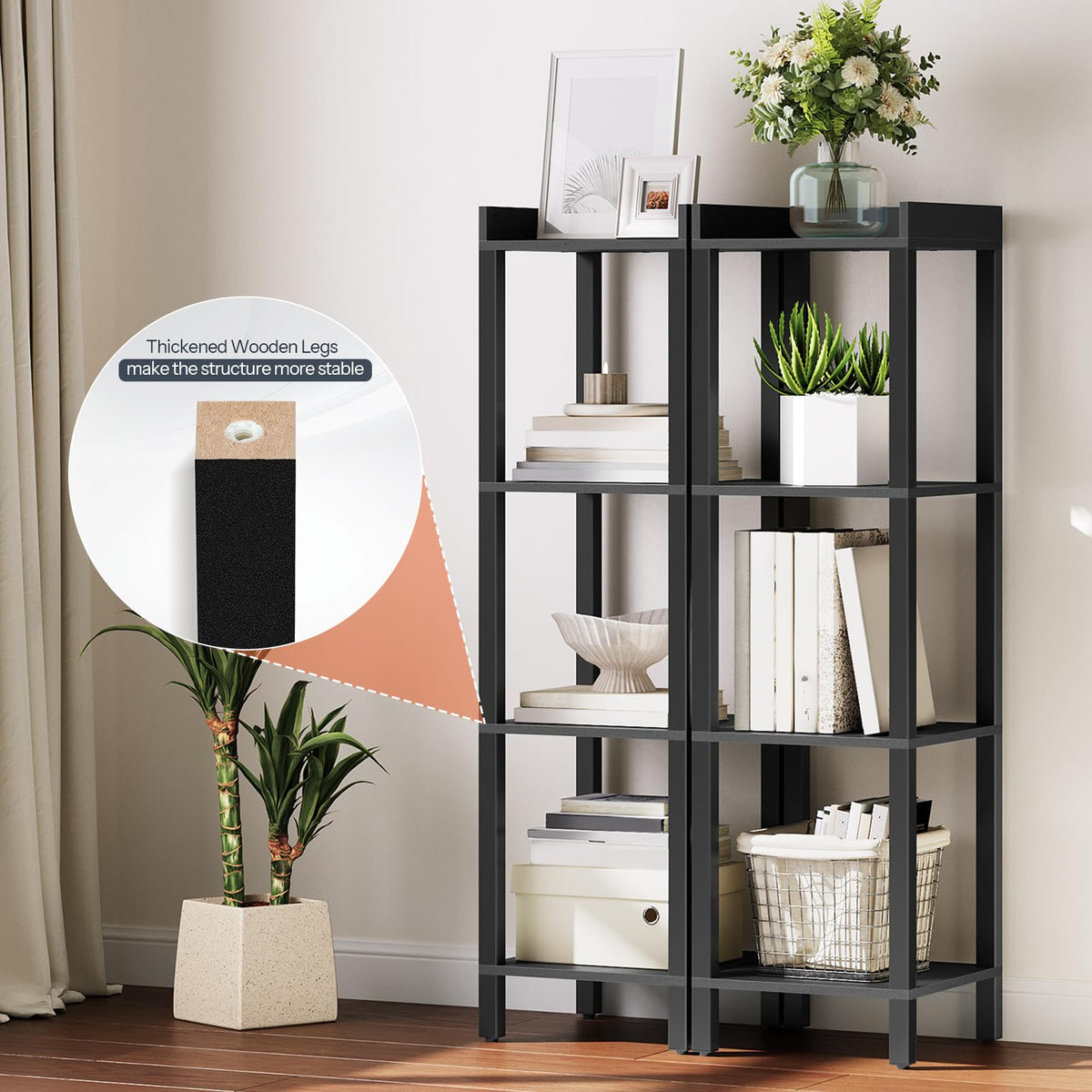 Black 4-Tier Wooden Bookcase U282588