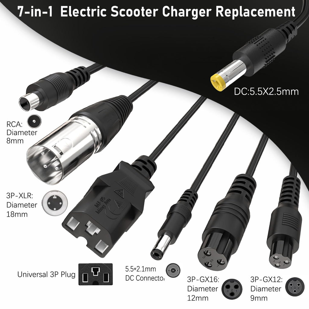 42V 2A Electric Scooter Charger with 7 Plugs D22277